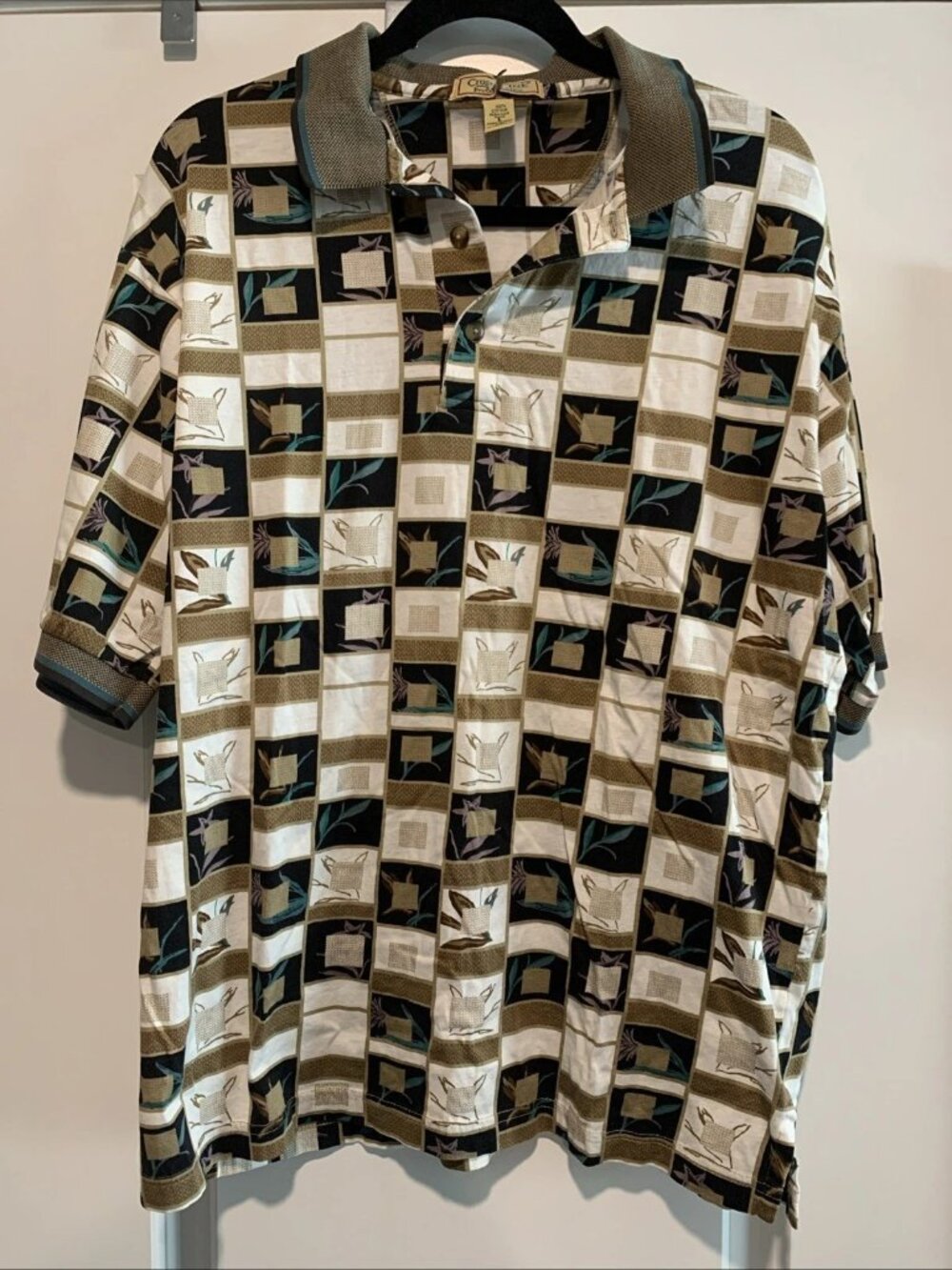 Men’s Cross Creek Pro Collection Floral Polo Shirt Size L Large Short Sleeve